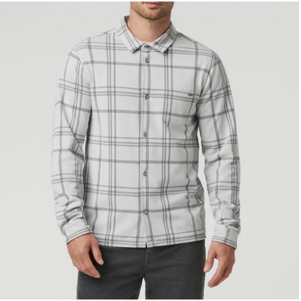 Vuori Seaview Plaid Button-Down Shirt Mens L Frost Gray Flannel Long Sleeve NEW